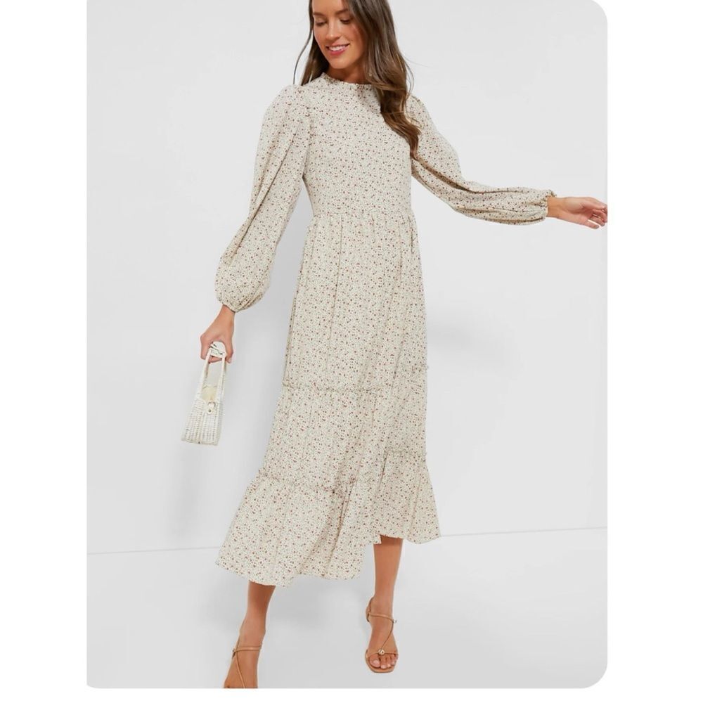 Hyacinth House Tuckernuck Cream Floral Long Sleeve “Jesse” Midi Dress Size XS